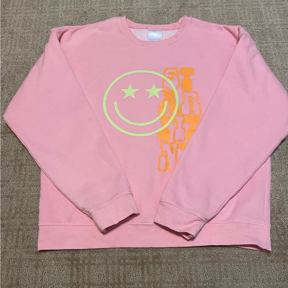 {Starfit} Pink Crew Neck Sweatshirt | Smiley ~ Size Large